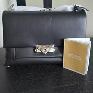 MICHAEL Michael Kors Cece Medium Flap Shoulder Bag Black Vegan Leather NWT
